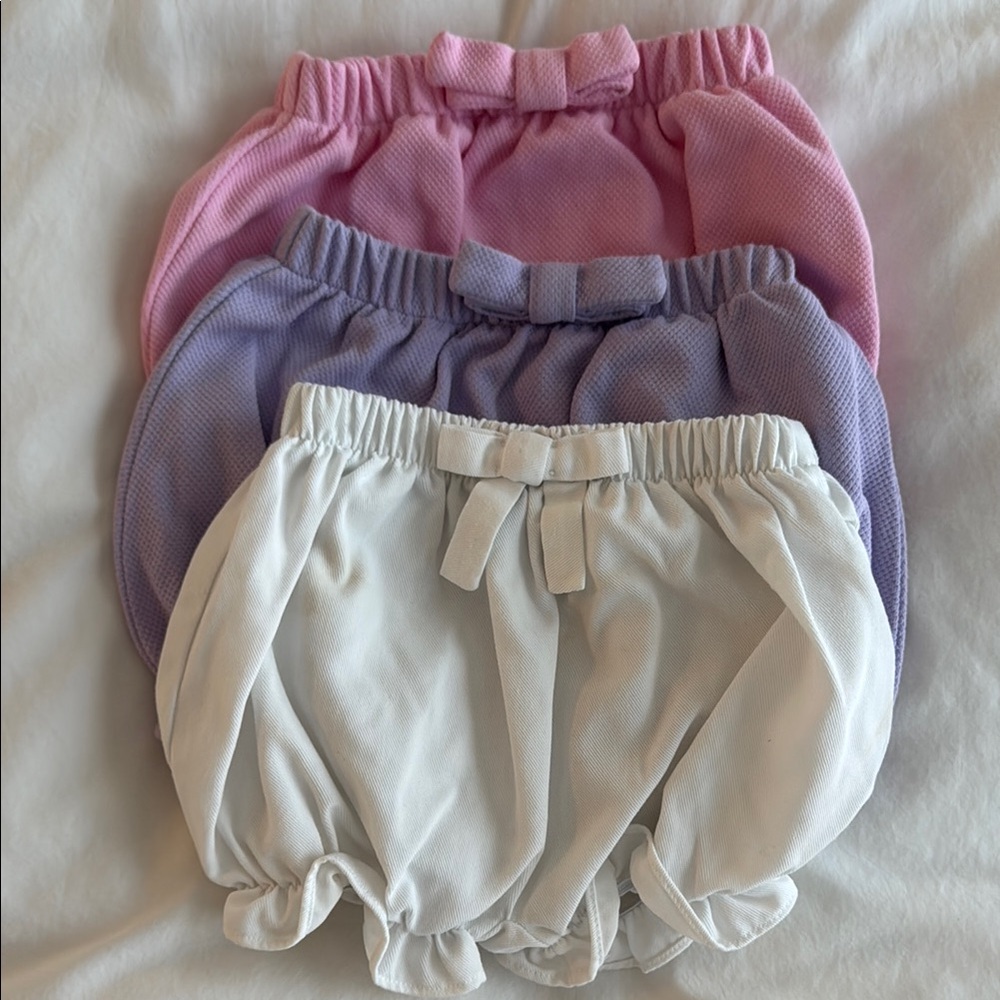Set of Girls Bow Accent Bloomers - Pink, Purple, and White